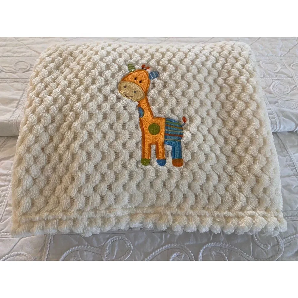 Vintage NoJo Cuddle Me Baby‎ Blanket Cream Orange Giraffe Embossed Soft 30 X 40